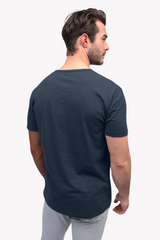 Cotton Henley Short Sleeve T-Shirt (Stretchable) Navy