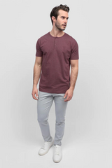 Cotton Henley Short Sleeve T-Shirt (Stretchable) Maroon