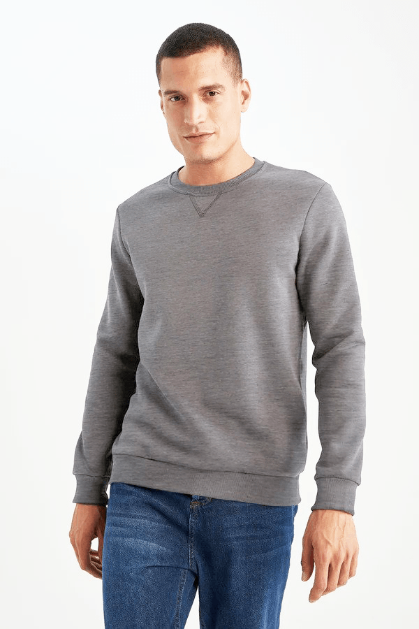 Regular Fit Crew Neck Long Sleeve Sweatshirt Charcoal Hinz Clothing