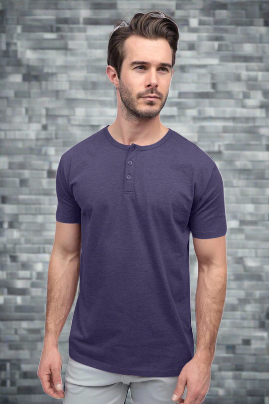 Cotton Henley Short Sleeve T-Shirt (Stretchable) Purple