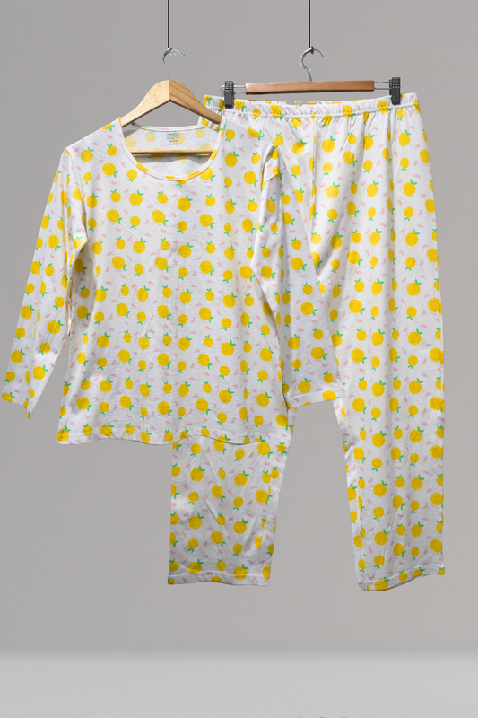 Women's Night Suit Full Sleeve Sleeve (Lemon Printed)