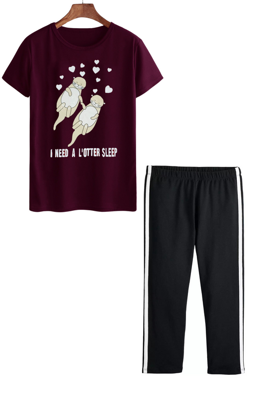 Girls T-shirt and Trouser (maroon and black)