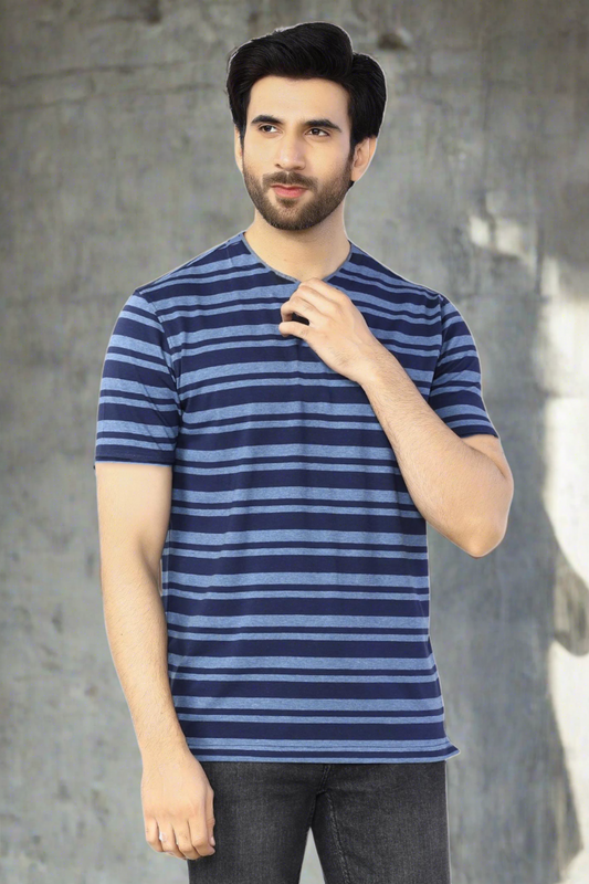 Blue and Black Stripes Short Sleeve T-Shirt