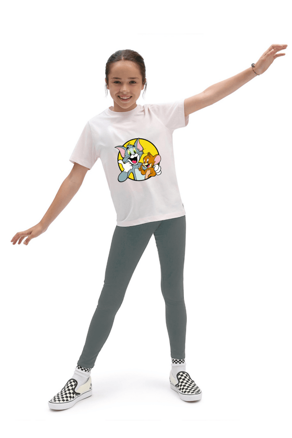 Girls T-shirt and legging set  white shirt and grey leggings (Tom & Jerry)