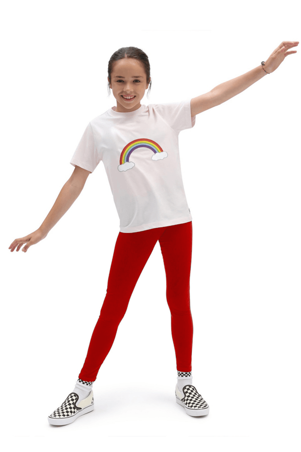 Girls T-shirt and legging set white shirt and red leggings (rainbow printed)
