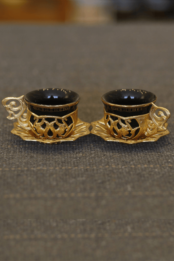 Turkish Greek Arabic Coffee Espresso Cup Saucer Porcelain Set (Gold Color)