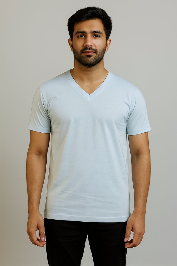 Men’s Essential V Neck (Short Sleeves) (Sky)