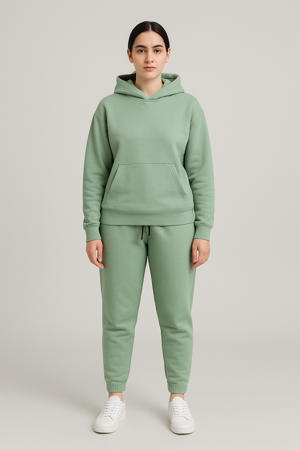 Mint Green Fleece Tracksuit for Women – Winter Warm Hoodie & Joggers Set