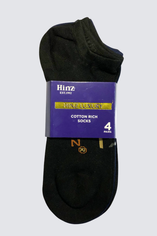 Premium Hinz Sneaker Socks Pack of 4 (Black & Blue)