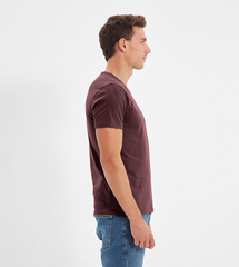 Cotton V-Neck Short Sleeve T-Shirt (Stretchable) Burgundy