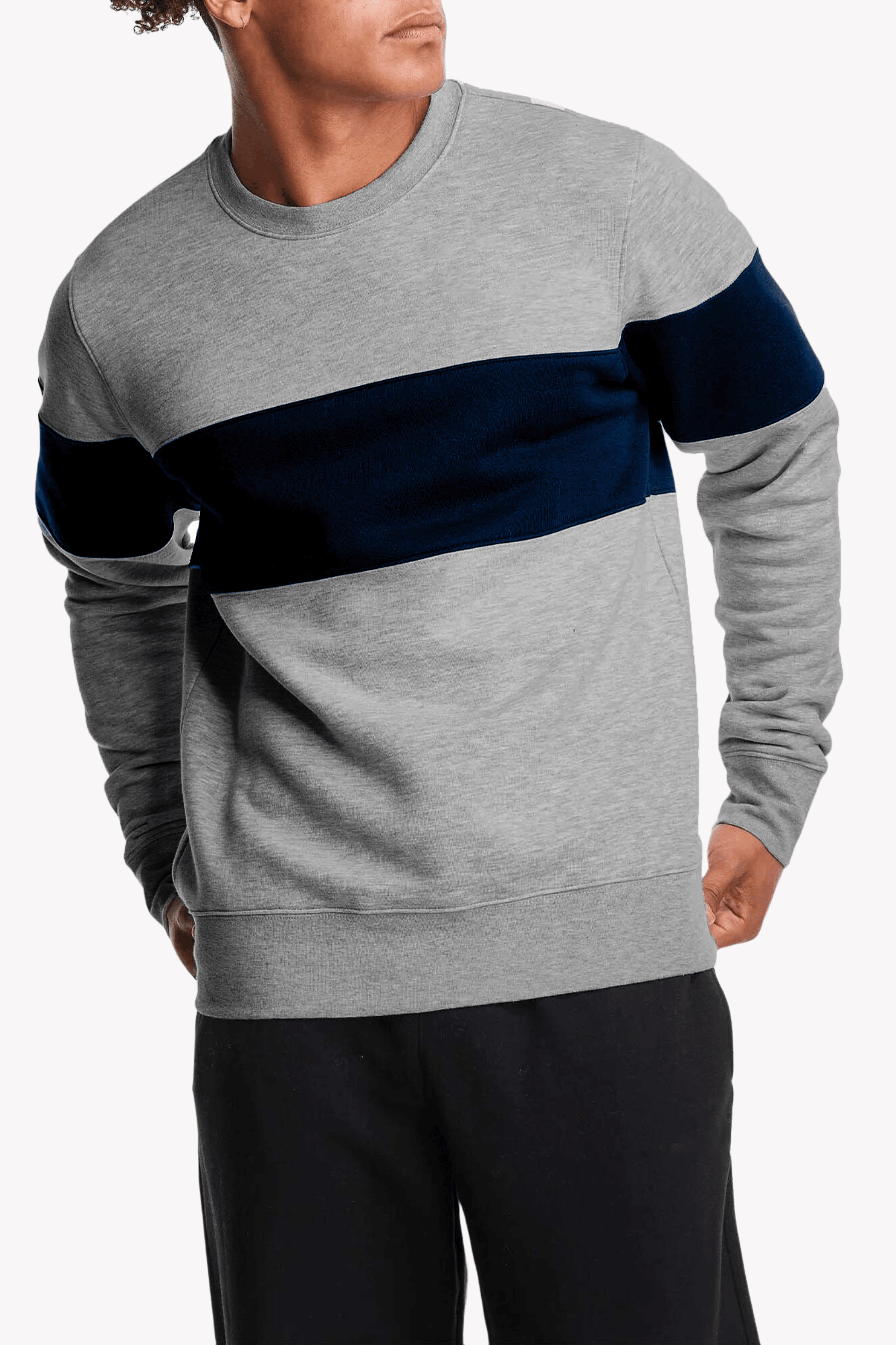 Men s Navy Crewneck Sweatshirt with Chest Color Block