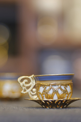 Turkish Greek Arabic Coffee Espresso Cup Saucer Porcelain Set (Gold Color)