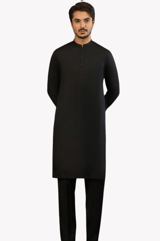 Jet Black Kurta Pajama For Men