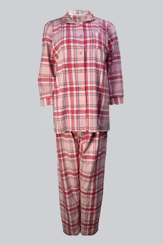 Women's Pink Check Sleeve Button (Stretchable)