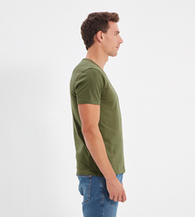Cotton V-Neck Short Sleeve T-Shirt (Stretchable) Olive