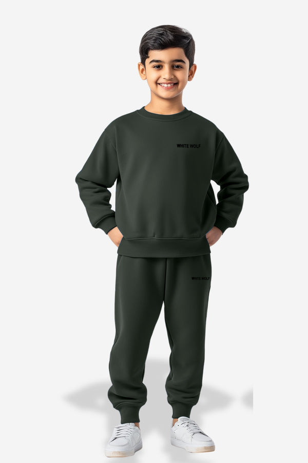 Kids Solid Boys track suit (Fleece) Dark Cool Green
