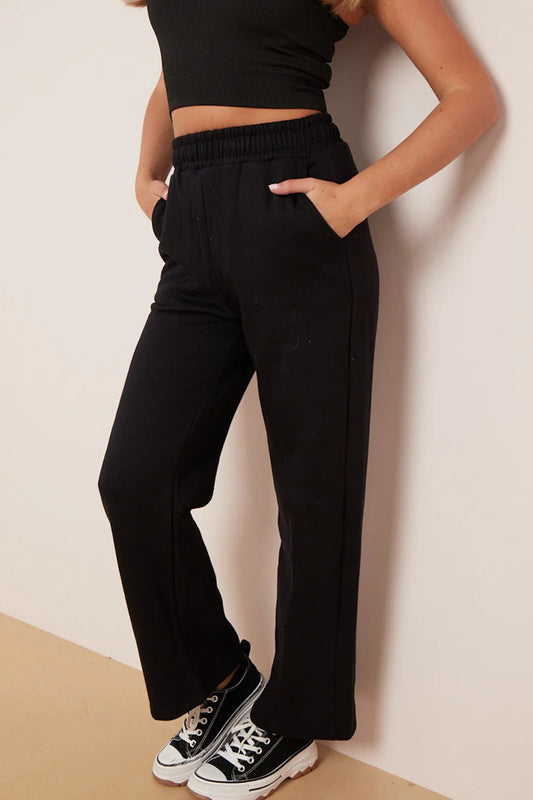 Wide Leg Fleece Trousers (Black)