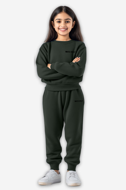 Kids Solid Unisex track suit (Fleece) Dark Cool Green