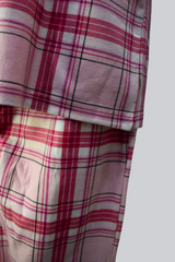 Women's Pink Check Sleeve Button (Stretchable)