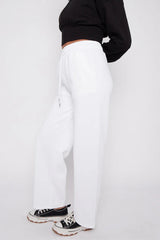 Wide Leg Fleece Trousers (White)