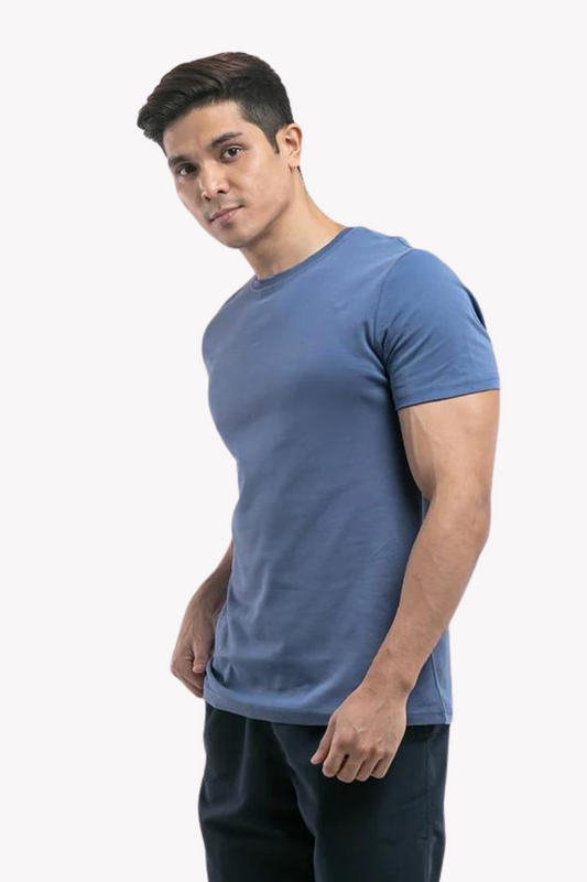 Cotton Short Sleeve T-Shirt (Stretchable) Blue