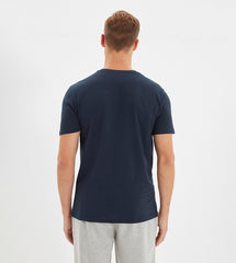Cotton V-Neck Short Sleeve T-Shirt (Stretchable) Navy