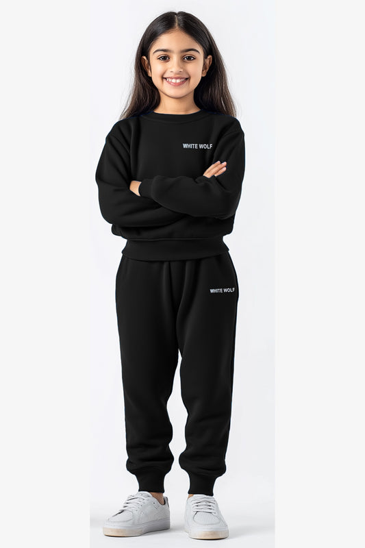 Kids Solid Unisex track suit (Fleece) Black