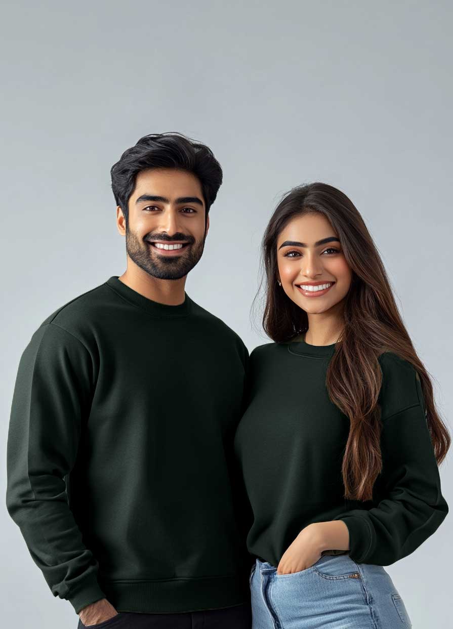 Regular Fit Unisex Crew Neck Long Sleeve Sweatshirt (Dark Cool Green)