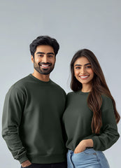 Regular Fit Unisex Crew Neck Long Sleeve Sweatshirt (Dark Cool Green)