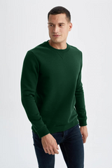 Regular Fit Crew Neck Long Sleeve Sweatshirt (Green)