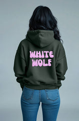 Unisex White Wolf Premium Fleece- Hoodie (Dark Cool Green) LILAC