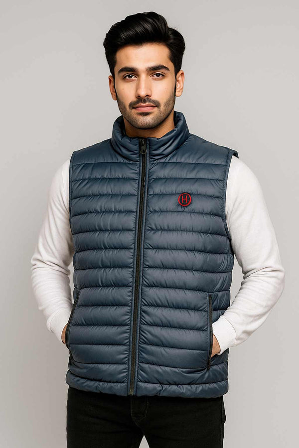 Men’s Casual Puffer Jacket – Navy Blue Quilted Sleeveless Warm Jacket