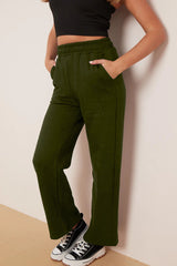 Wide Leg Fleece Trousers (Olive)