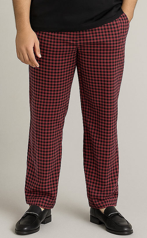 Men's Cotton Check Trouser (Red Black Check) Stretchable
