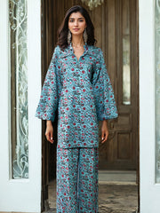 2 Piece Sky Blue Print Khaddar Suit (Unstitched)