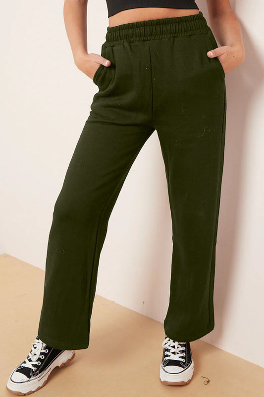 Wide Leg Fleece Trousers (Olive)