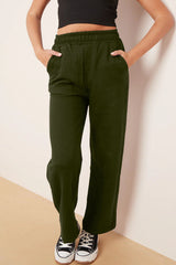 Wide Leg Fleece Trousers (Olive)