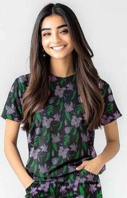 Women Short Sleeve 100% COTTON T-SHIRT Lilac flowers 💐
