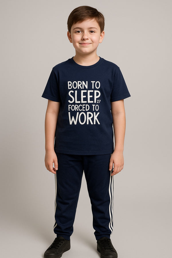 Boys Navy Blue  Shirt & Trouser  (Born to sleep force to work )