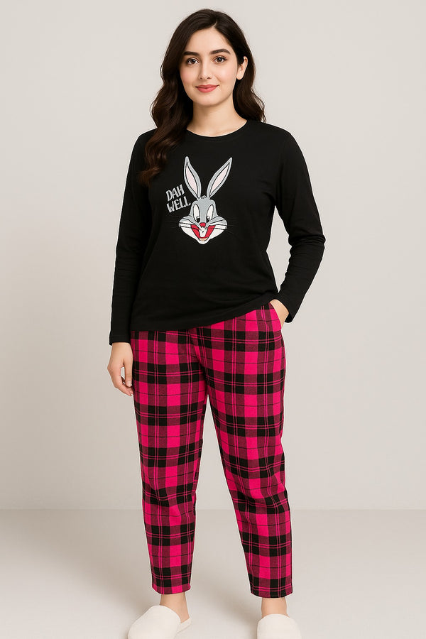 Women’s Pajama Set – Bugs Bunny Graphic Top with Checkered Bottoms ( BUNNY )