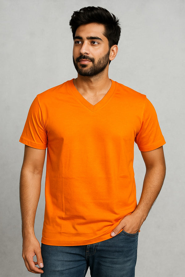 Men’s Essential V Neck (Short Sleeves) (Orange)