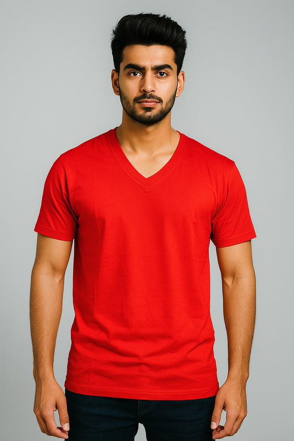 Men’s Essential V Neck (Short Sleeves) (Red)