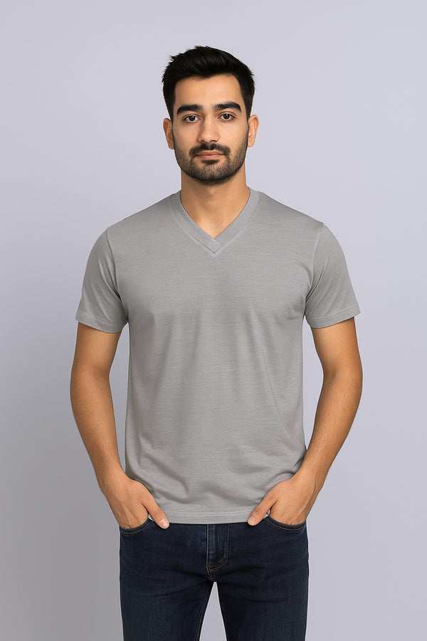 Men’s Essential V Neck (Short Sleeves) (Light Grey)