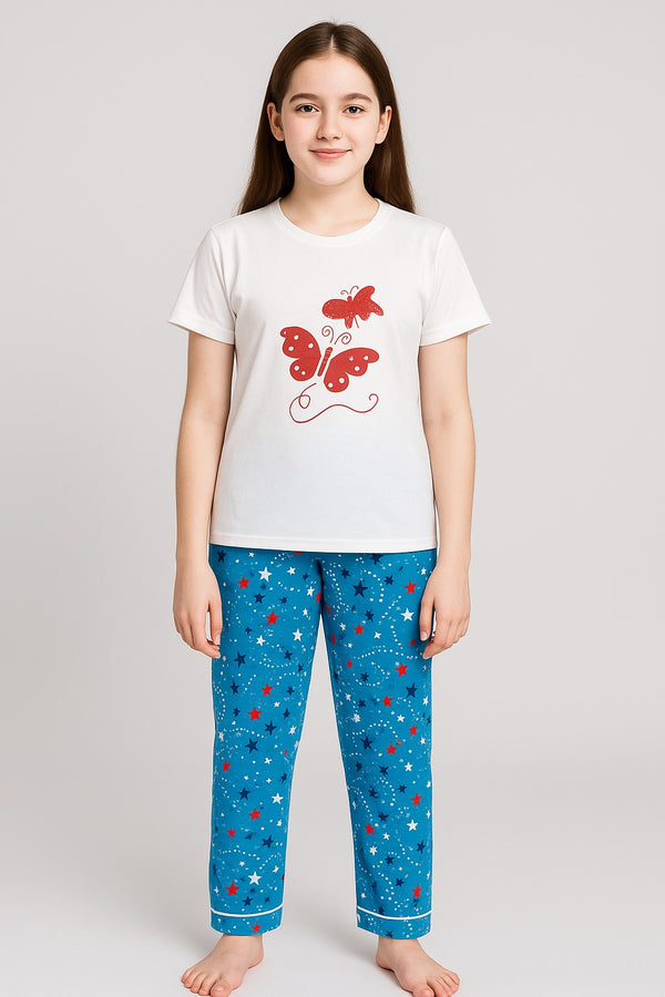 Starry Sky Butterfly Lounge Set – Girls (Red Butterfly )