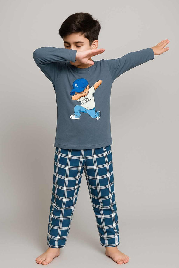 Boys Winter Sleepwear Set Soft Interlock Shirt & Cozy Fleece Bottom