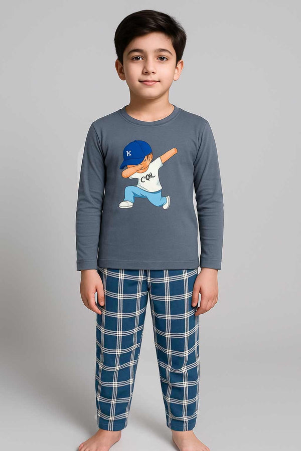 Boys Winter Sleepwear Set | Soft Interlock Shirt & Cozy Fleece Bottom