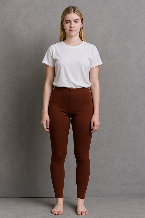 Full-Length Ribbed Leggings for Girls Brown