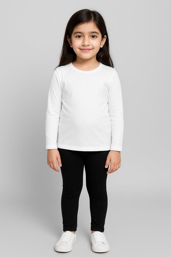 Warm and Soft Girls’ Winter Set – White Interlock Top with Comfort Cotton Lycra Legging