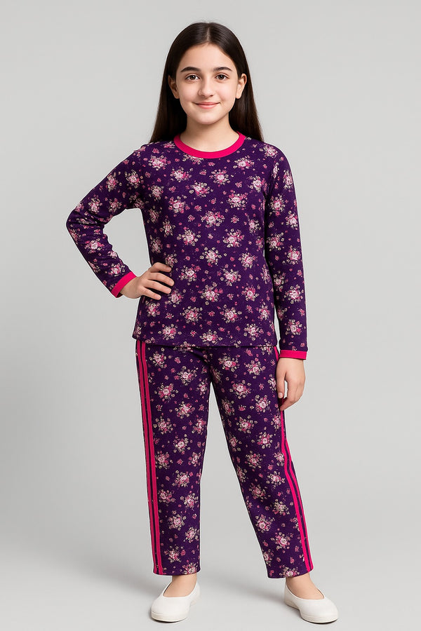 Cozy Girls’ Winter Night Suit – Printed Top & Bottom