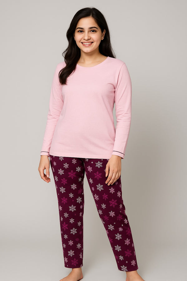 Women’s Winter Nightwear –  Pink Top with Maroon Pajama